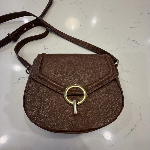 Vera Pelle Handbags - Women’s Brown Leather Crossbody Bag with Gold Ring Accent Italian